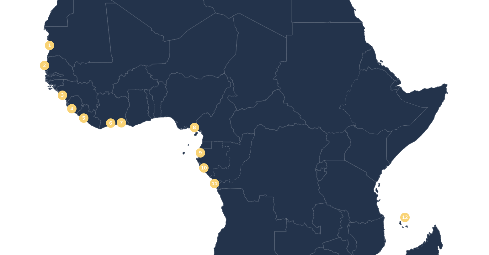 Carte des points de courtage d'affrètement d'AGL en Afrique