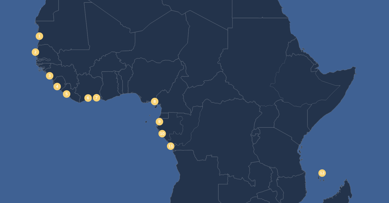 Carte des points de courtage d'affrètement d'AGL en Afrique