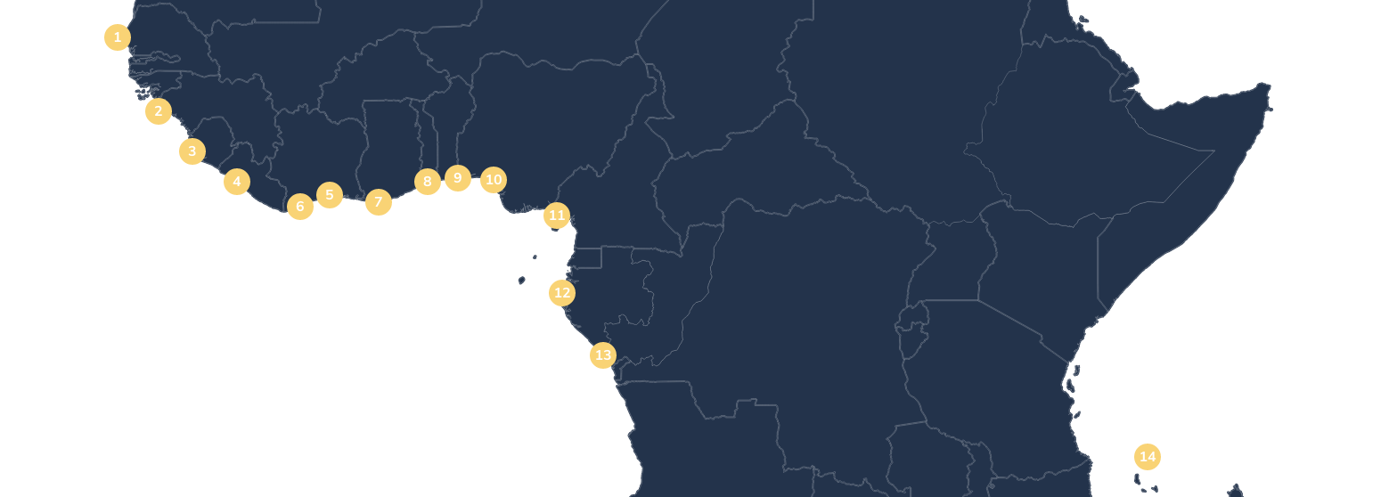 Carte de la présence des terminaux à conteneurs d'AGL en Afrique