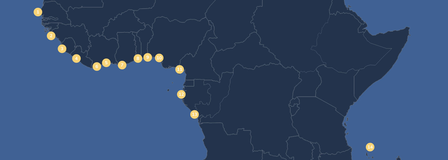 Carte de la présence des terminaux à conteneurs d'AGL en Afrique