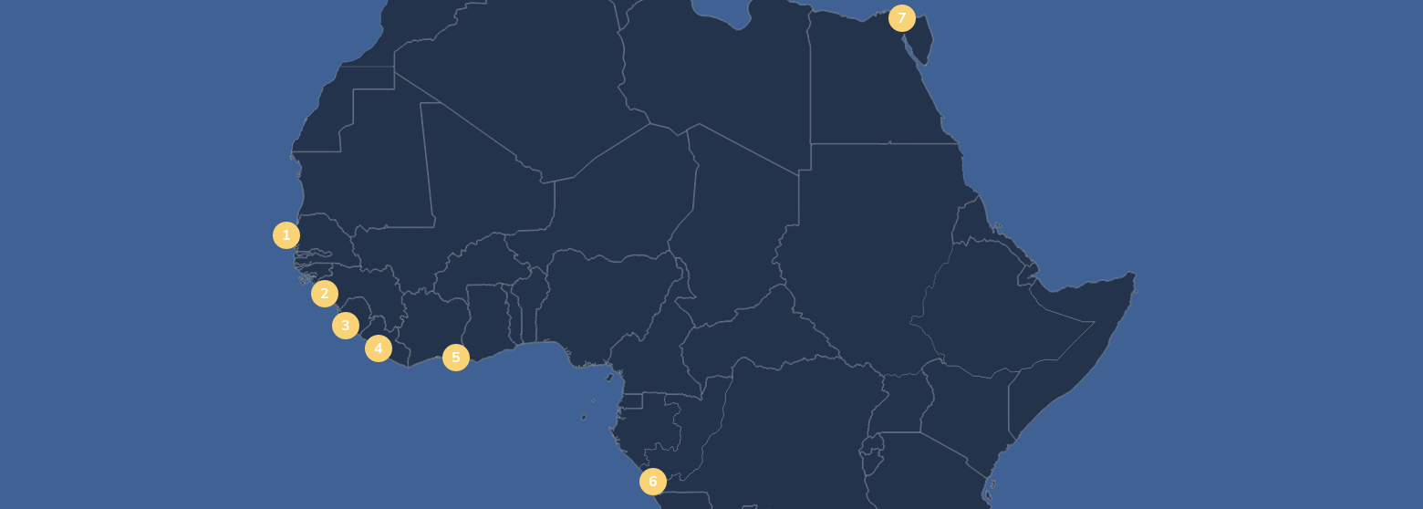 Carte de la présence des terminaux rouliers d'AGL en Afrique