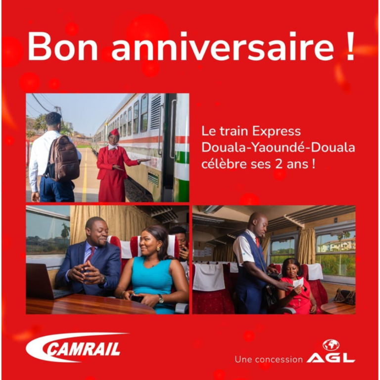 Carte anniversaire à l'occasion des 2 ans du train Express Douala-Yaoundé-Douala de Camrail