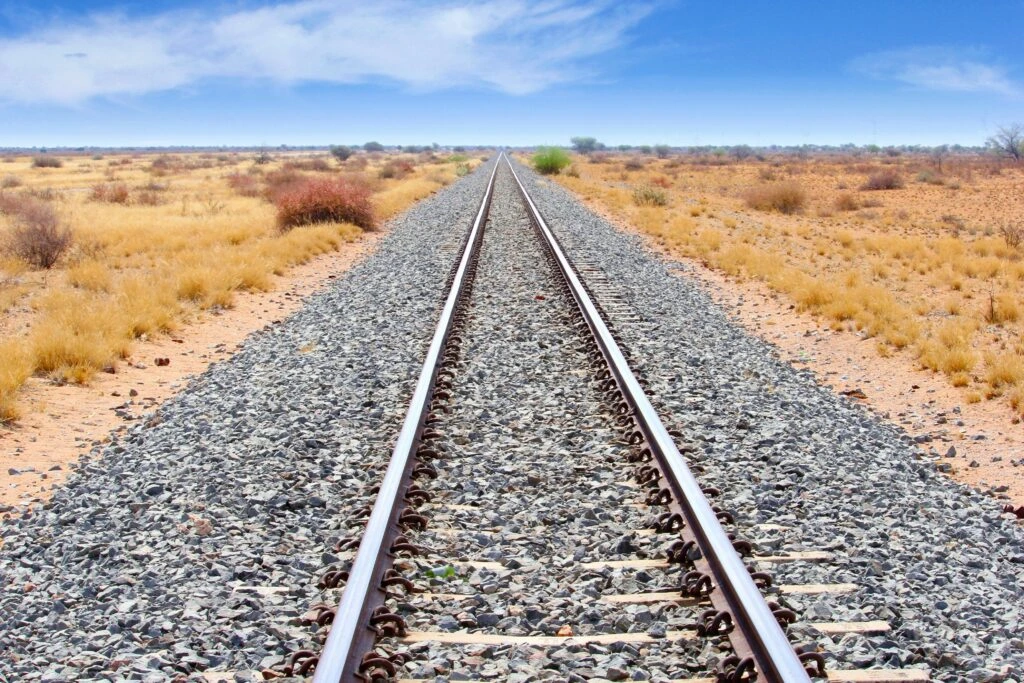 Railway track in an African desert plain